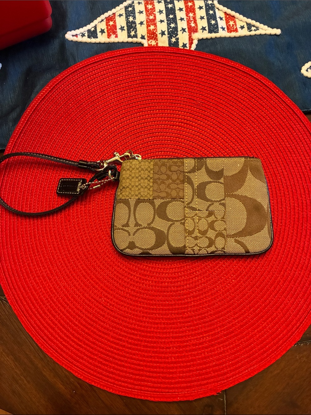 Coach Brown Signature Patchwork Wristlet